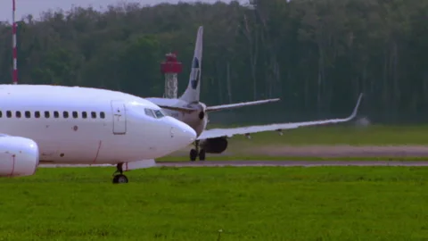 Airplanes on the runway Stock Footage 93622628