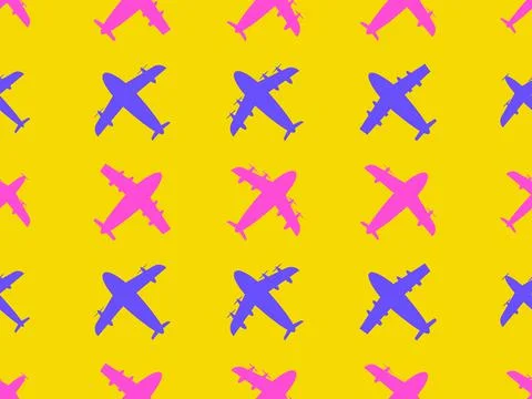 Airplanes seamless pattern. Multicolored contours of aircraft with turbines a Stock Illustration