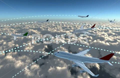 Airplanes sky map Stock Illustration