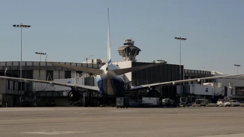 Airplane's tail at gate Video stock 95294050