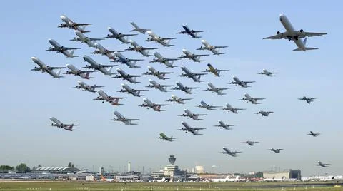 Airplanes at takeoff Stock Photos