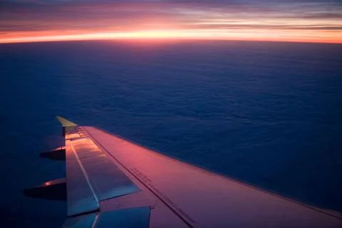 Airplanes wing in flight Stock Photos