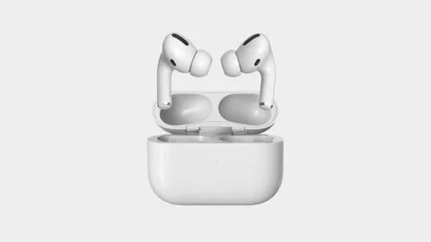 Airpod opening from it's case and rotating on white background. Airpod openin Video stock 220488936