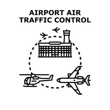 Airport air traffic control system directing aircraft movement Stock Illustration
