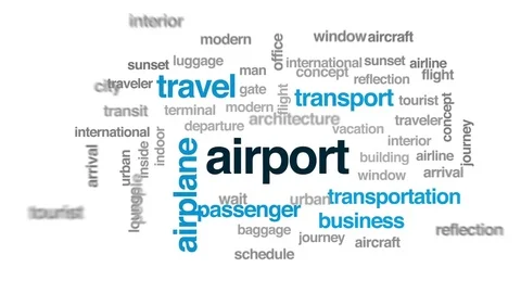 Airport animated word cloud, text design animation. Видео 76445322