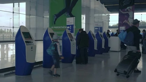 Airport automatic check-in self-service machine Stock Footage 112710219