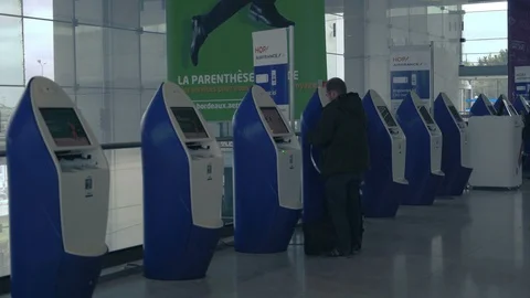 Airport automatic check-in self-service machine close up Stock Footage 112710559
