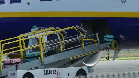 Airport Baggage Loading into Airplane Cargo Hold at Beauvais Stock Footage 333011230