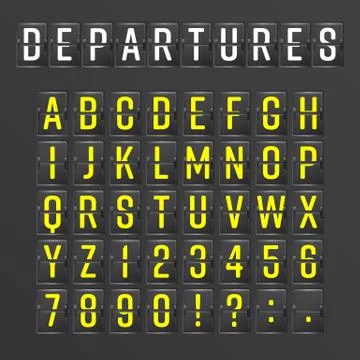 Airport Board Vector. Mechanical Timetable Information Alphabet. Aalog Font Stock Illustration