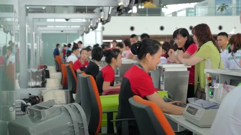 Airport Check-In Counters With Passengers Stock Footage 59121927