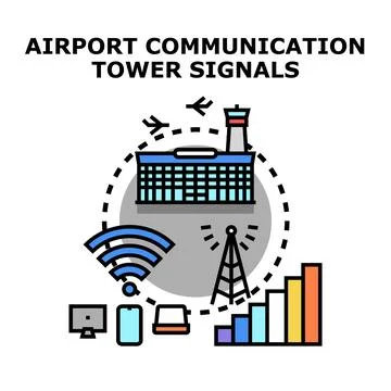 Airport communication tower controlling wireless network signals Stock Illustration