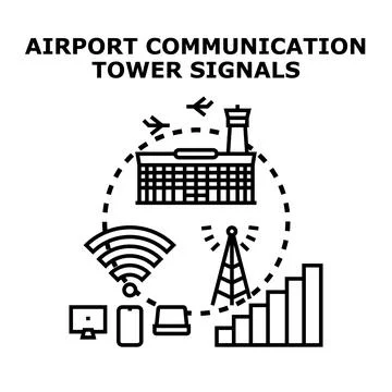 Airport communication tower controlling wireless network signals Stock Illustration