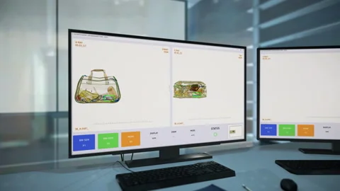 Airport Computer Luggage Scanning Process With X-ray Device Conveyor Line Video stock 160839930