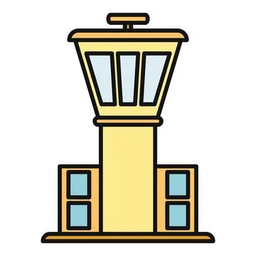 Airport control tower controlling air traffic navigation Ilustración de archivo