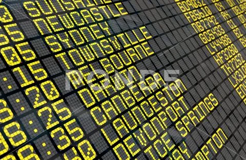 Airport Departure Board with Australian destinations Stock Photos