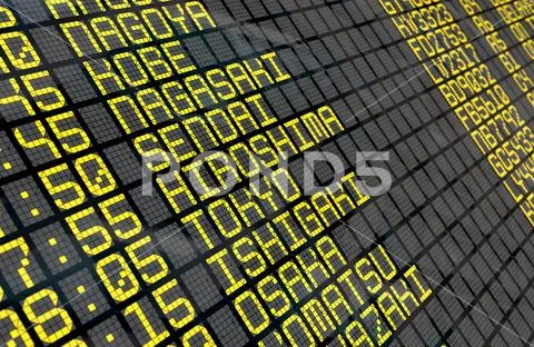 Airport Departure Board with Japanese destinations Stock Photos