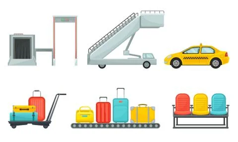 Airport Design Elements Set, Different Transport Types, Service Facilities 库存插图