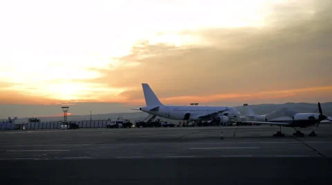 Airport During Sunset Stock Footage 66813226