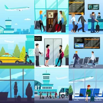 Airport Express Compositions Set 스톡 일러스트