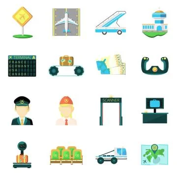 Airport flat icons set Ilustración de archivo