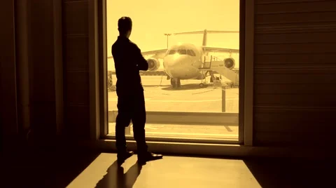 Airport gate window view. passenger waiting in terminal. airplane background Stock Footage 40649925
