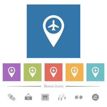 Airport GPS map location flat white icons in square backgrounds Stock Illustration