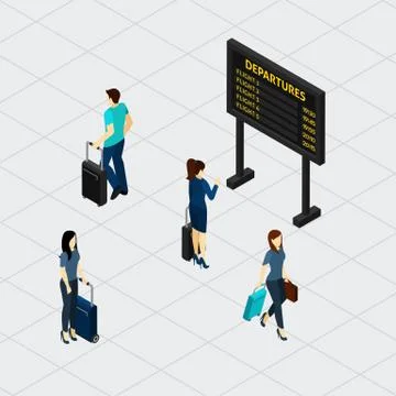 Airport Hall Passengers Isometric Banner Illustration