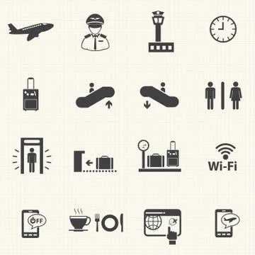 Airport icons set. Vector Stock Illustration