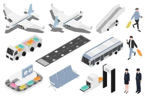Airport Isometric Elements Illustrazione stock