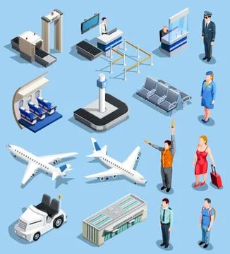 Airport Isometric Elements Set Stock Illustration