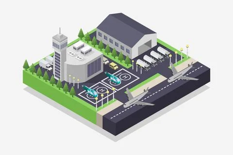 Airport isometric illustrator on background Stock Illustration