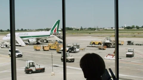 Airport lounge a plane taking off Stock Footage 69904845