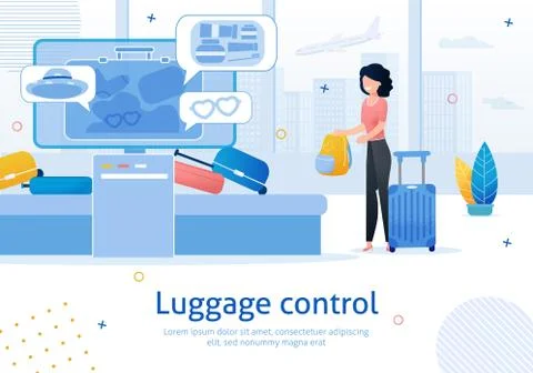 Airport Luggage Control Flat Vector Ad Banner Stock Illustration