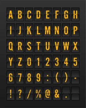 Airport Mechanical Flip Board Panel Font - Yellow/Orange Font on Dark Backg.. Stock Illustration