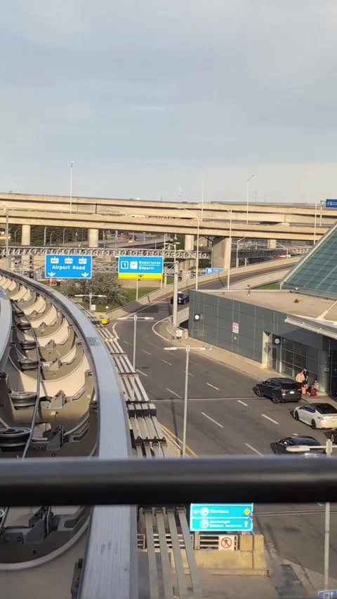Airport monorail shuttle train - view from inside of the train, Toronto Canada Stock Footage 341183120
