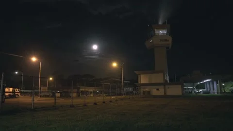 Airport At Night Control Tower Atc Air Traffic Controller Airplane Travel Stock Footage 224764261