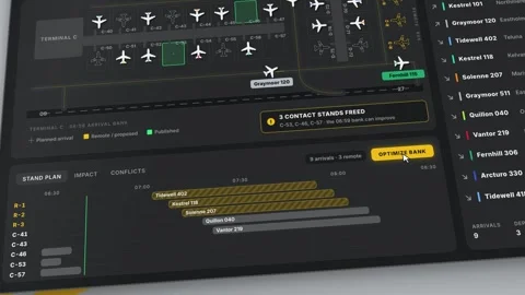 Airport Operations Dashboard UI Apron Stand Planning Map Live Flight Tracker Stock-Footage 346352493