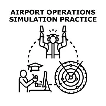 Airport operations simulation practice for ground crew training Stock Illustration