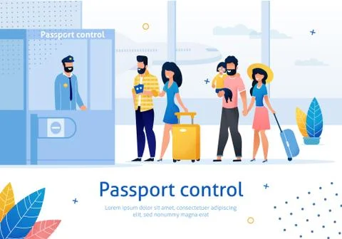 Airport Passport Control Flat Vector Ad Banner Illustrazione stock