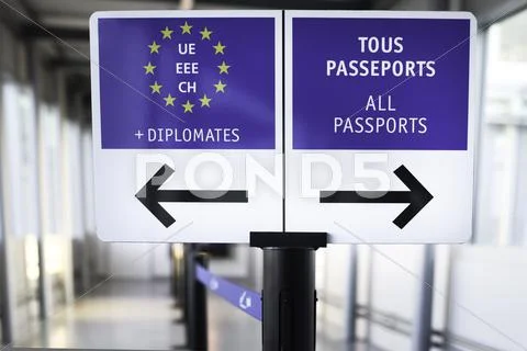 Airport passports sign Stock Photos