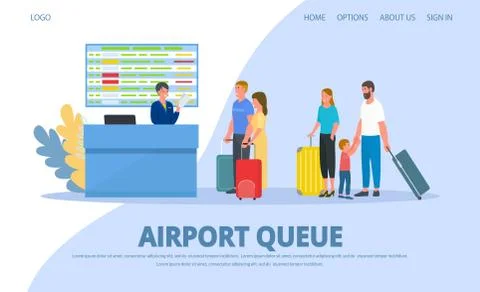 Airport, queue to check in registration desk, people passengers vector Illustrazione stock
