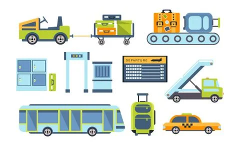 Airport Related Objects Collection Stock Illustration
