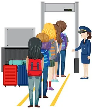 Airport security check with passengers walking through body scanner 스톡 일러스트