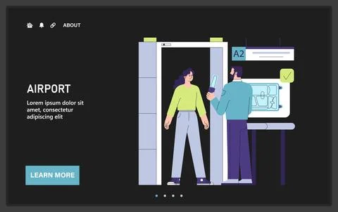 Airport security checkpoint. Characters with a suitcase in the security Stock Illustration