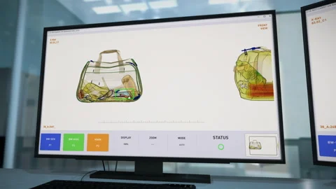 Airport security computer system has detected a bomb in the baggage at customs Video stock 171450815