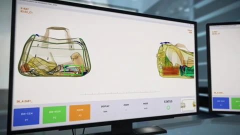 Airport Security Customs Sensor Detection Alert On Surveillance Computer Screen Video stock 309948982