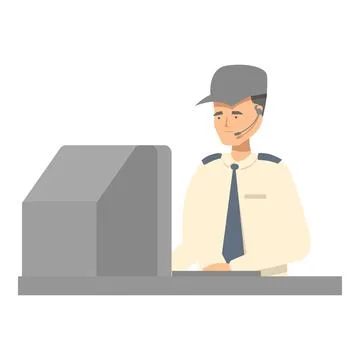Airport security guard using computer and wearing headset Stock Illustration