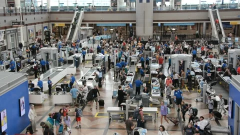 Airport Security Lines in Denver Stock Footage 168704091