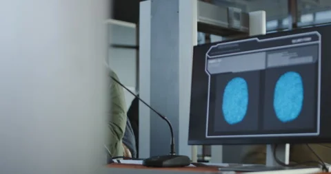 Airport security processing a thumb print Stock Footage 87183655
