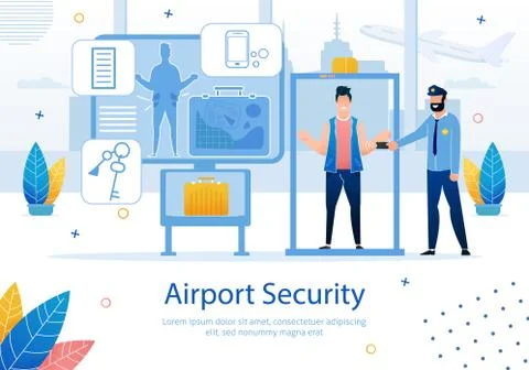 Airport Security Service Flat Vector Ad Banner Stock Illustration
